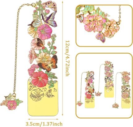 Metal Bookmarks for Reading 3pcs Aesthetic Bookmarks Pretty Women Book Lovers Peach Blossom Cottonrose Hibiscus Peony Book Accessories Cute Bookmark